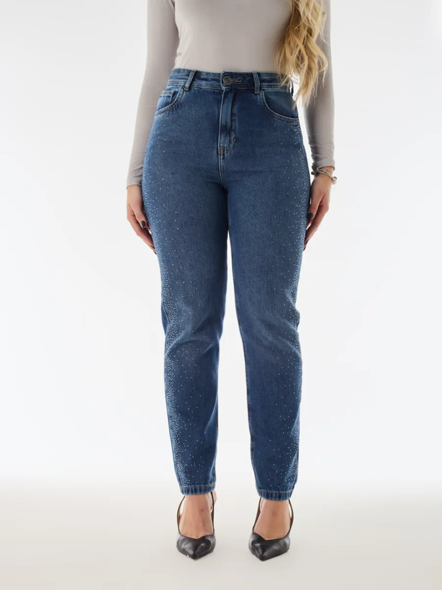 Calça feminina mom hotfix