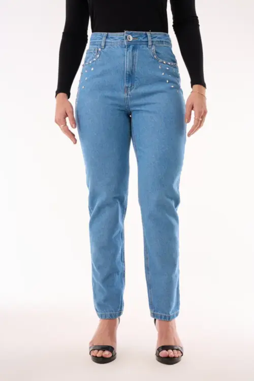 Calça Feminina Mom Pedraria Gisele
